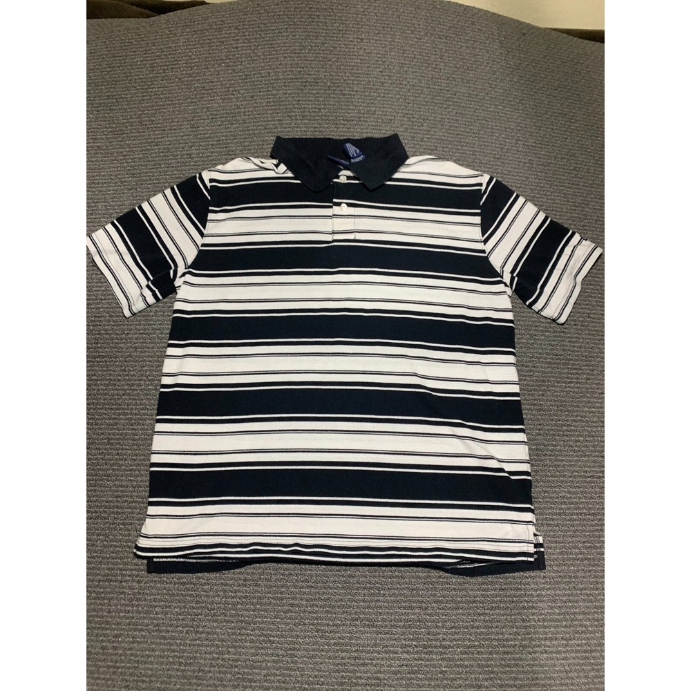 Vintage 00S Y2K Bugle Boy Mens Polo Shirt Size Medium Black White Striped Rugby